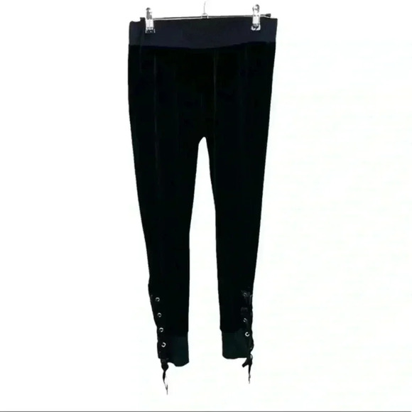 n:Philanthropy Black Velvet Ankle‎ Ribbon Lace Up Jogger - Picture 1 of 7